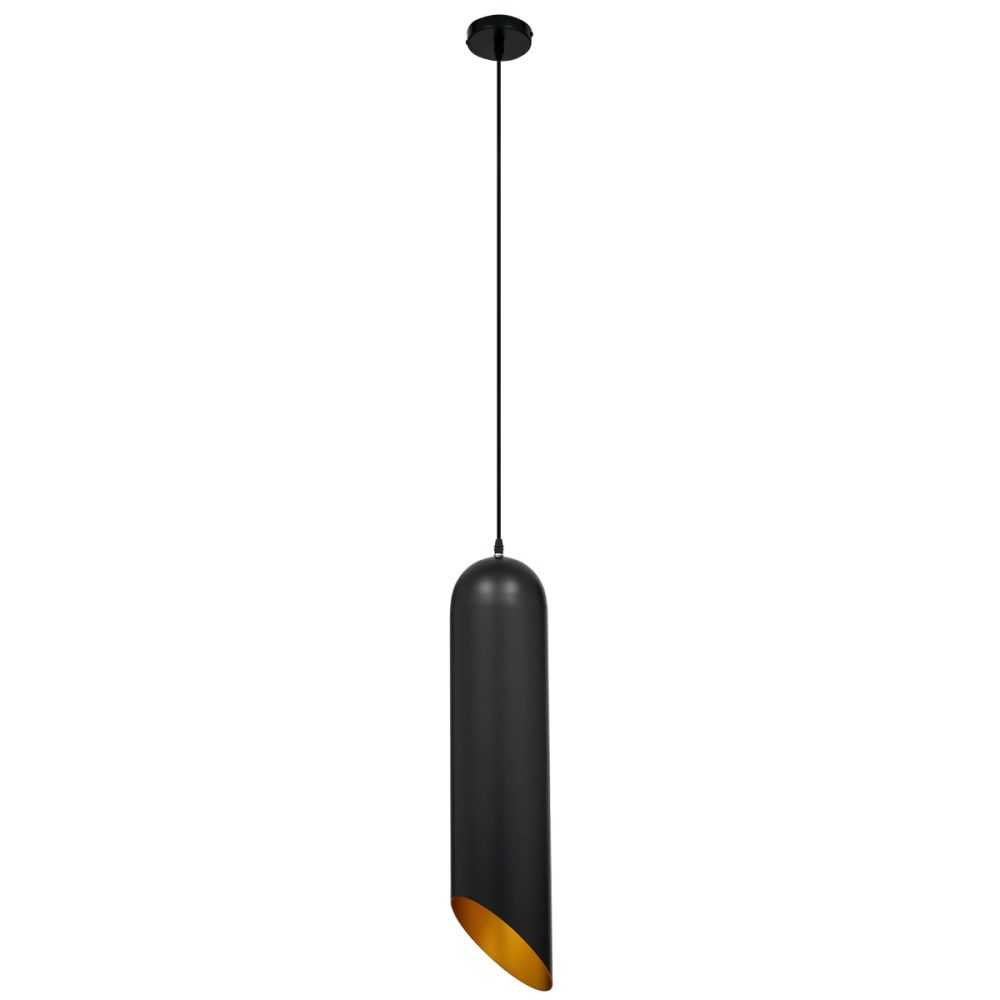 GLOBOSTAR® CARSON 01529 Μοντέρνο Κρεμαστό Φωτιστικό Οροφής με Ντουί 1 x E27 AC 220-240V IP20 - Μαύρο & Χρυσό - Μ15 x Π15 x Υ68cm