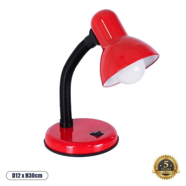 GloboStar® STUDENT RED 01535 Μοντέρνο Επιτραπέζιο Φωτιστικό Γραφείου Μονόφωτο 1 x E27 Κόκκινο με Λευκό Μεταλλικό με Διακόπτη ΟN/OFF Καμπάνα Φ12 x Υ32cm