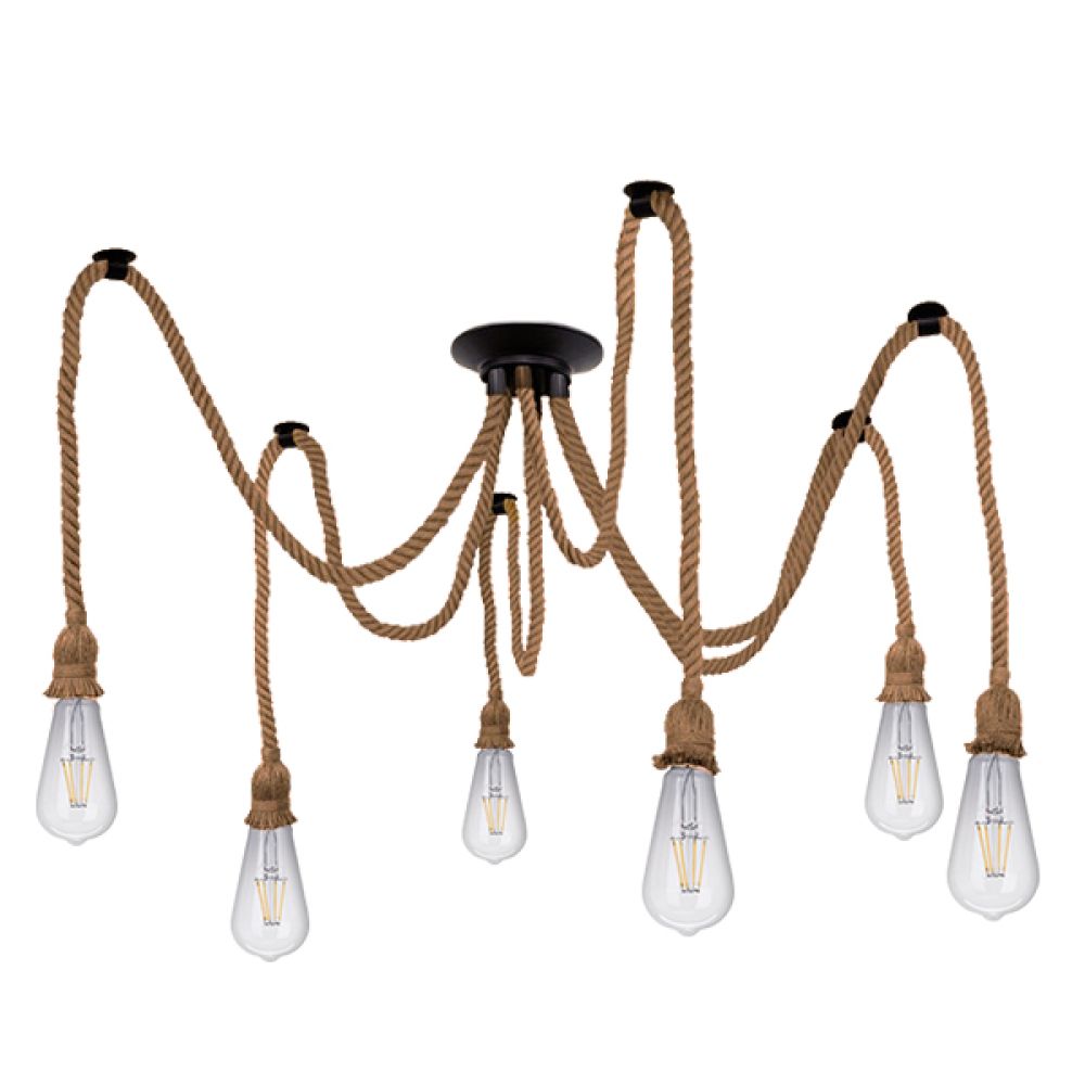 GLOBOSTAR® ATROX 01547 Vintage Κρεμαστό Φωτιστικό Οροφής με Ντουί 6 x E27 AC 220-240V IP20 - Μπεζ - Μ200 x Π200 x Υ100cm