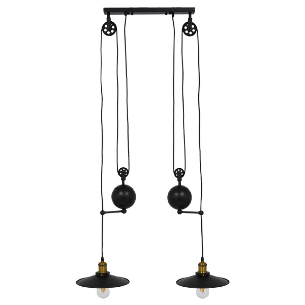GLOBOSTAR® CARILO 01550 Vintage Κρεμαστό Φωτιστικό Οροφής με Ντουί 2 x E27 AC 220-240V IP20 - Μαύρο & Χρυσό - Μ72 x Π26 x Υ120cm
