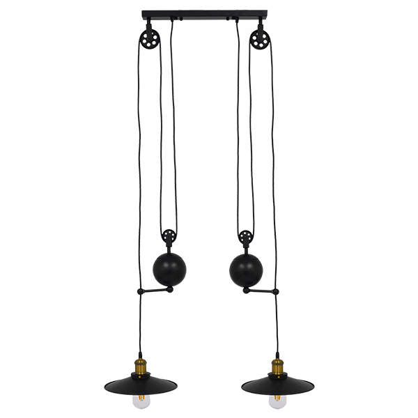 GLOBOSTAR® CARILO 01550 Vintage Κρεμαστό Φωτιστικό Οροφής με Ντουί 2 x E27 AC 220-240V IP20 - Μαύρο & Χρυσό - Μ72 x Π26 x Υ120cm