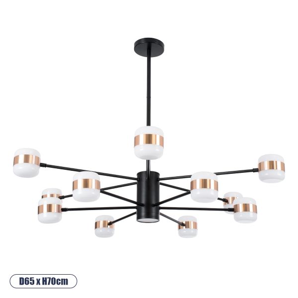 GloboStar® ORNATE 01553 Φωτιστικό Οροφής LED 104W lm 360° AC 220-240V IP20 Φυσικό Λευκό 4500k Μαύρο & Χάλκινο Μέταλλο με Λευκό Πλαστικό - Μ65 x Π65 x Υ70cm - 2 Xρόνια Εγγύηση