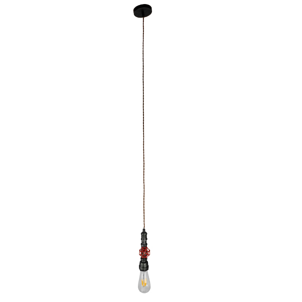 GLOBOSTAR® SPIGOT 01583 Vintage Κρεμαστό Φωτιστικό Οροφής με Ντουί 1 x E27 AC 220-240V IP20 - Ασημί & Κόκκινο - Μ5 x Π5 x Y20cm