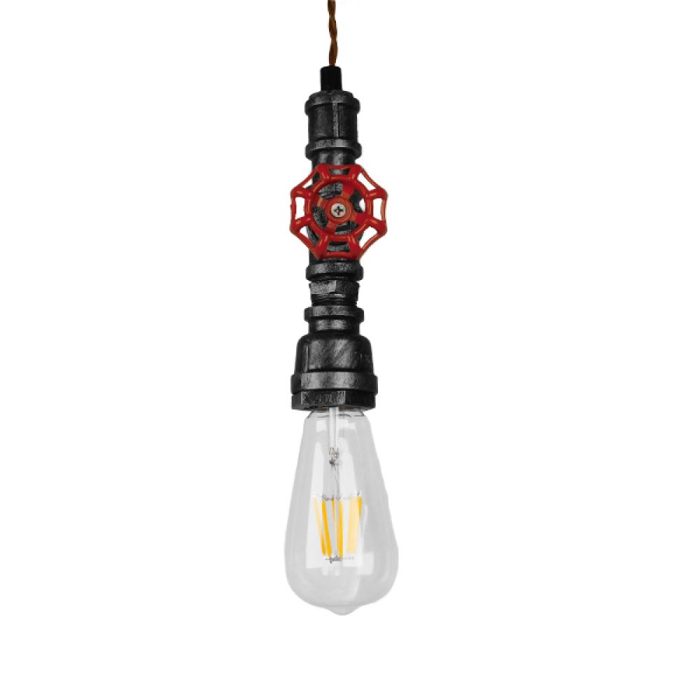 GLOBOSTAR® SPIGOT 01583 Vintage Κρεμαστό Φωτιστικό Οροφής με Ντουί 1 x E27 AC 220-240V IP20 - Ασημί & Κόκκινο - Μ5 x Π5 x Y20cm