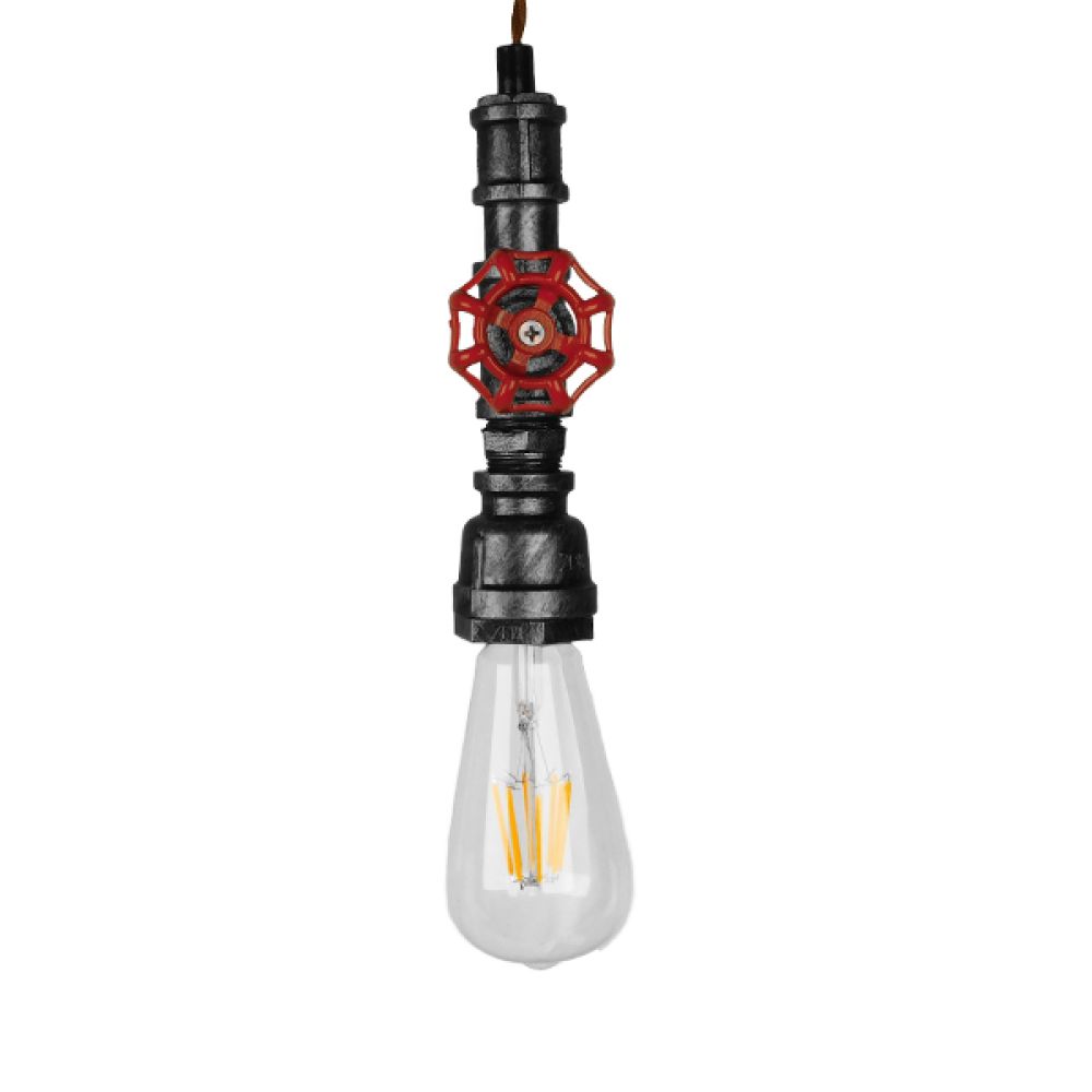 GLOBOSTAR® SPIGOT 01583 Vintage Κρεμαστό Φωτιστικό Οροφής με Ντουί 1 x E27 AC 220-240V IP20 - Ασημί & Κόκκινο - Μ5 x Π5 x Y20cm