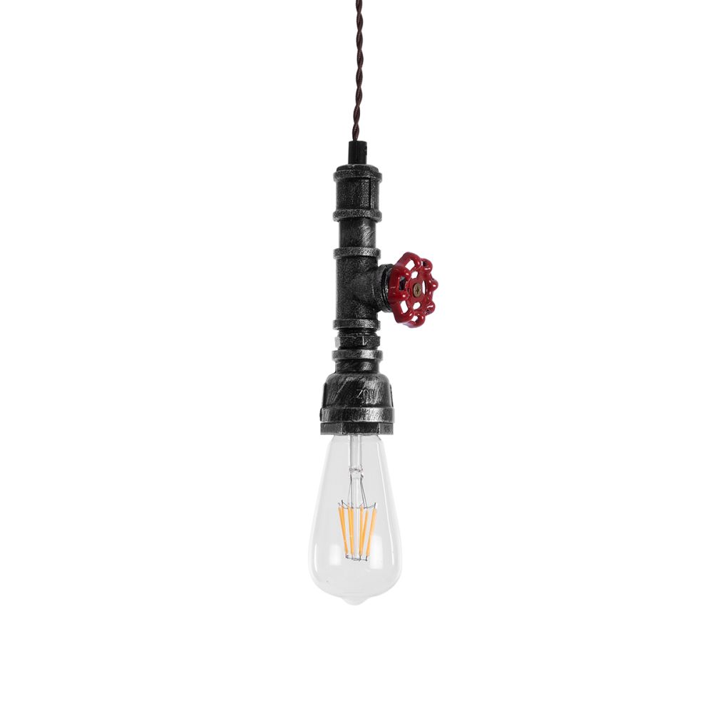 GLOBOSTAR® SPIGOT 01583 Vintage Κρεμαστό Φωτιστικό Οροφής με Ντουί 1 x E27 AC 220-240V IP20 - Ασημί & Κόκκινο - Μ5 x Π5 x Y20cm