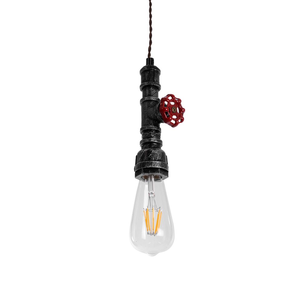GLOBOSTAR® SPIGOT 01583 Vintage Κρεμαστό Φωτιστικό Οροφής με Ντουί 1 x E27 AC 220-240V IP20 - Ασημί & Κόκκινο - Μ5 x Π5 x Y20cm