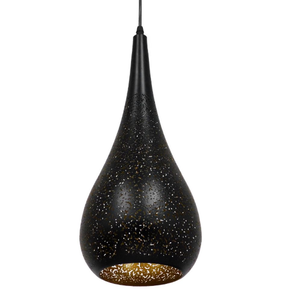 GLOBOSTAR® JANIS 01589 Μοντέρνο Κρεμαστό Φωτιστικό Οροφής με Ντουί 1 x E27 AC 220-240V IP20 - Μαύρο & Χρυσό - Μ20 x Π20 x Υ46cm