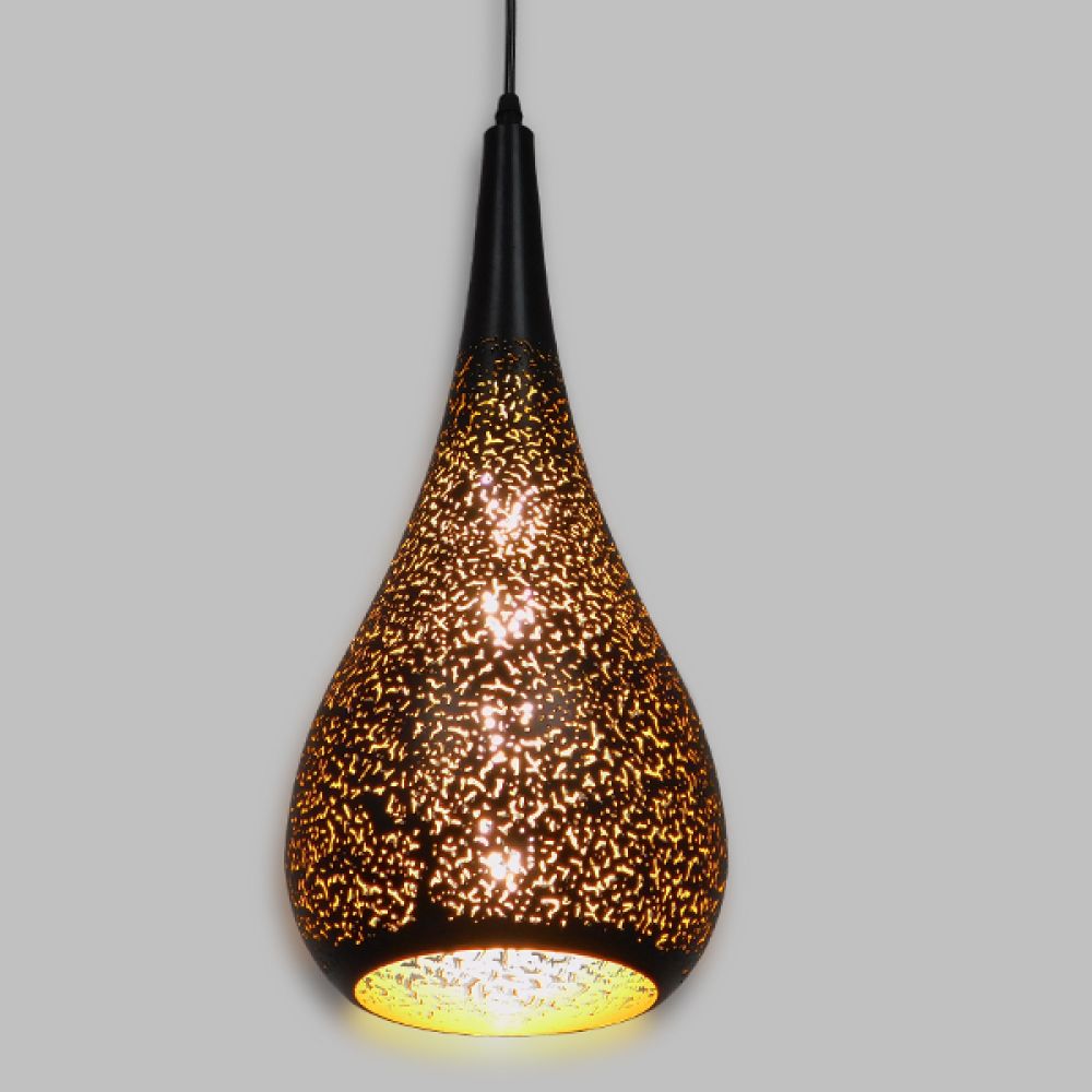 GLOBOSTAR® JANIS 01589 Μοντέρνο Κρεμαστό Φωτιστικό Οροφής με Ντουί 1 x E27 AC 220-240V IP20 - Μαύρο & Χρυσό - Μ20 x Π20 x Υ46cm