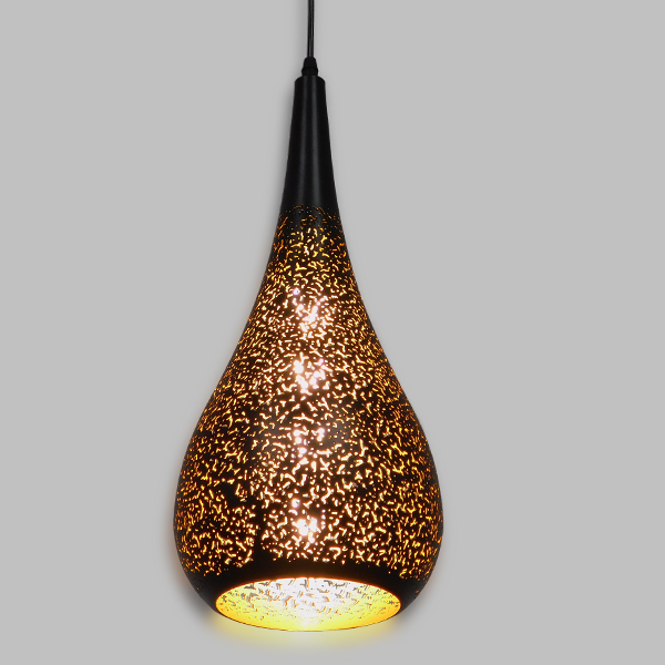 GLOBOSTAR® JANIS 01589 Μοντέρνο Κρεμαστό Φωτιστικό Οροφής με Ντουί 1 x E27 AC 220-240V IP20 - Μαύρο & Χρυσό - Μ20 x Π20 x Υ46cm