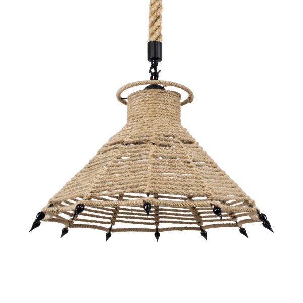 GLOBOSTAR® OZERO 01603 Boho Κρεμαστό Φωτιστικό Οροφής με Ντουί 1 x E27 AC 220-240V IP20 - Μπεζ & Μαύρο - Μ41 x Π41 x Y28cm