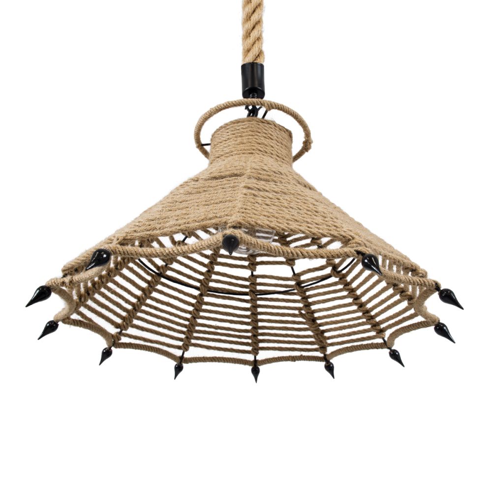 GLOBOSTAR® OZERO 01603 Boho Κρεμαστό Φωτιστικό Οροφής με Ντουί 1 x E27 AC 220-240V IP20 - Μπεζ & Μαύρο - Μ41 x Π41 x Y28cm