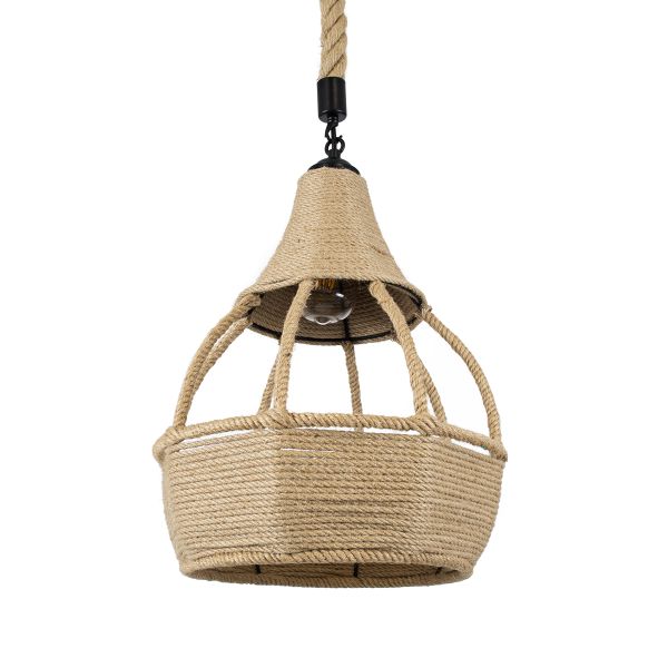 GLOBOSTAR® KUBRIC 01605 Boho Κρεμαστό Φωτιστικό Οροφής με Ντουί 1 x E27 AC 220-240V IP20 - Μπεζ - Μ30 x Π30 x Y40cm