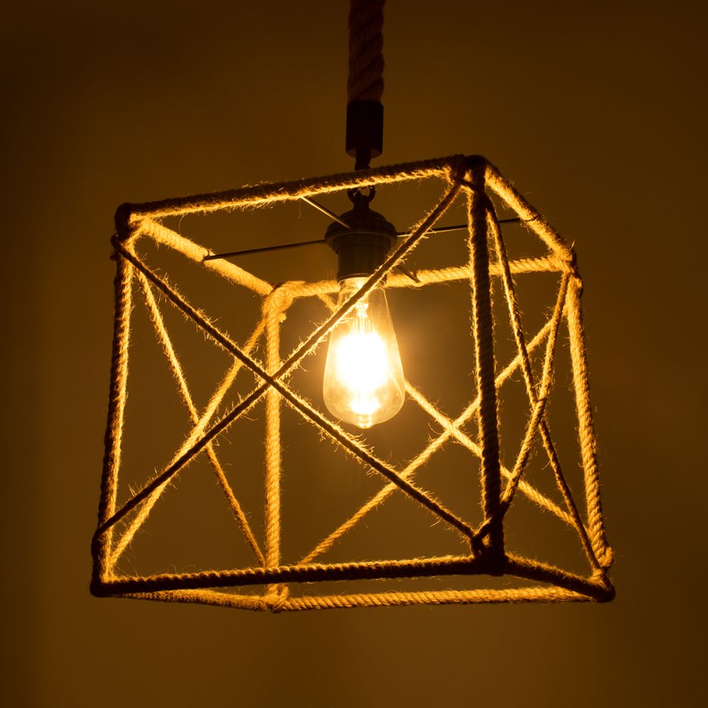GLOBOSTAR® POLISHED 01616 Vintage Κρεμαστό Φωτιστικό Οροφής με Ντουί 1 x E27 AC 220-240V IP20 - Μαύρο & Μπεζ - Μ30 x Π30 x Υ30cm