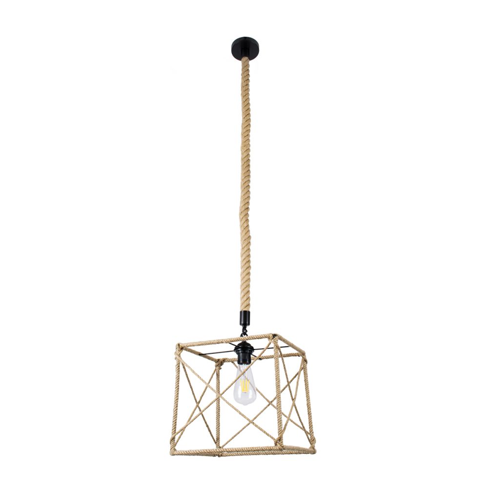 GLOBOSTAR® POLISHED 01616 Vintage Κρεμαστό Φωτιστικό Οροφής με Ντουί 1 x E27 AC 220-240V IP20 - Μαύρο & Μπεζ - Μ30 x Π30 x Υ30cm