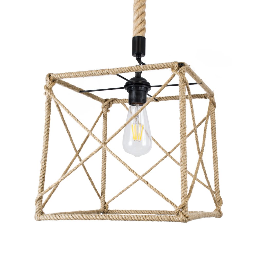 GLOBOSTAR® POLISHED 01616 Vintage Κρεμαστό Φωτιστικό Οροφής με Ντουί 1 x E27 AC 220-240V IP20 - Μαύρο & Μπεζ - Μ30 x Π30 x Υ30cm