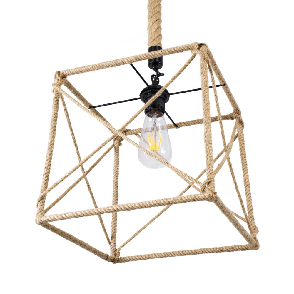 GLOBOSTAR® POLISHED 01616 Vintage Κρεμαστό Φωτιστικό Οροφής με Ντουί 1 x E27 AC 220-240V IP20 - Μαύρο & Μπεζ - Μ30 x Π30 x Υ30cm