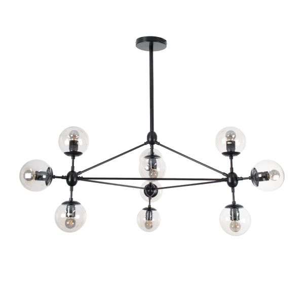 GLOBOSTAR® SENTINEL 01636 Μοντέρνο Φωτιστικό Οροφής με Ντουί 10 x E27 AC 220-240V IP20 - Μαύρο & Διάφανο - Μ105 x Π80 x Υ90cm