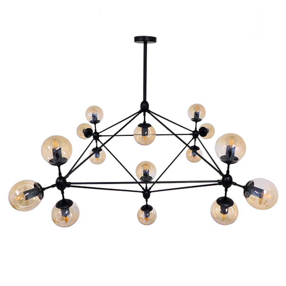 GLOBOSTAR® SENTINEL 01637 Μοντέρνο Φωτιστικό Οροφής με Ντουί 15 x E27 AC 220-240V IP20 - Μαύρο & Μελί - Μ150 x Π150 x Υ115cm