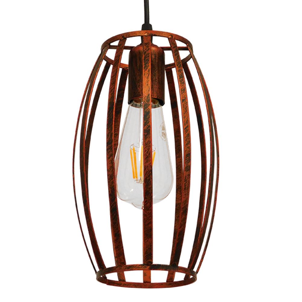 GLOBOSTAR® ZEBRA 01639 Vintage Κρεμαστό Φωτιστικό Οροφής με Ντουί 1 x E27 AC 220-240V IP20 - Χάλκινο - Μ15 x Π15 x Y15cm