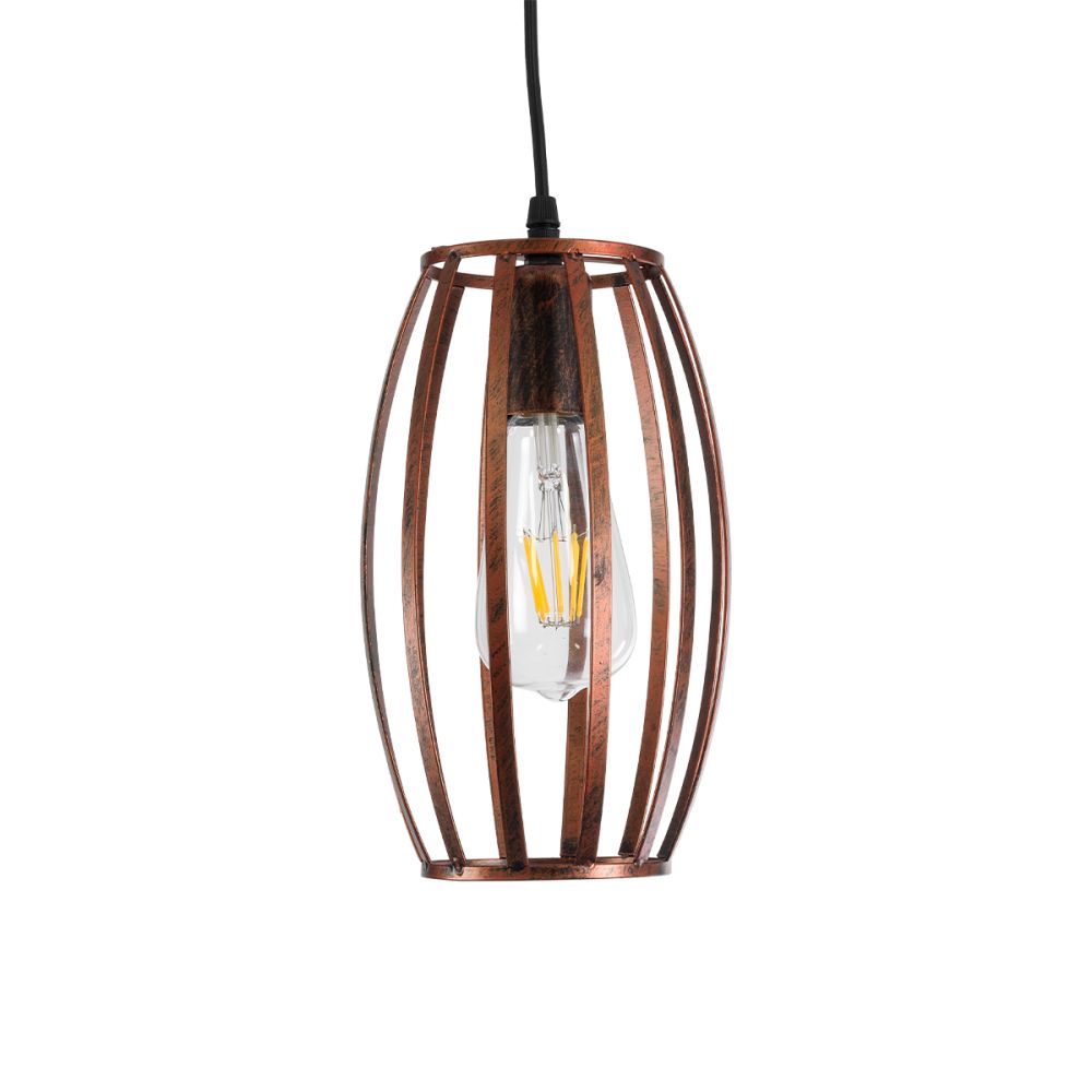 GLOBOSTAR® ZEBRA 01639 Vintage Κρεμαστό Φωτιστικό Οροφής με Ντουί 1 x E27 AC 220-240V IP20 - Χάλκινο - Μ15 x Π15 x Y15cm