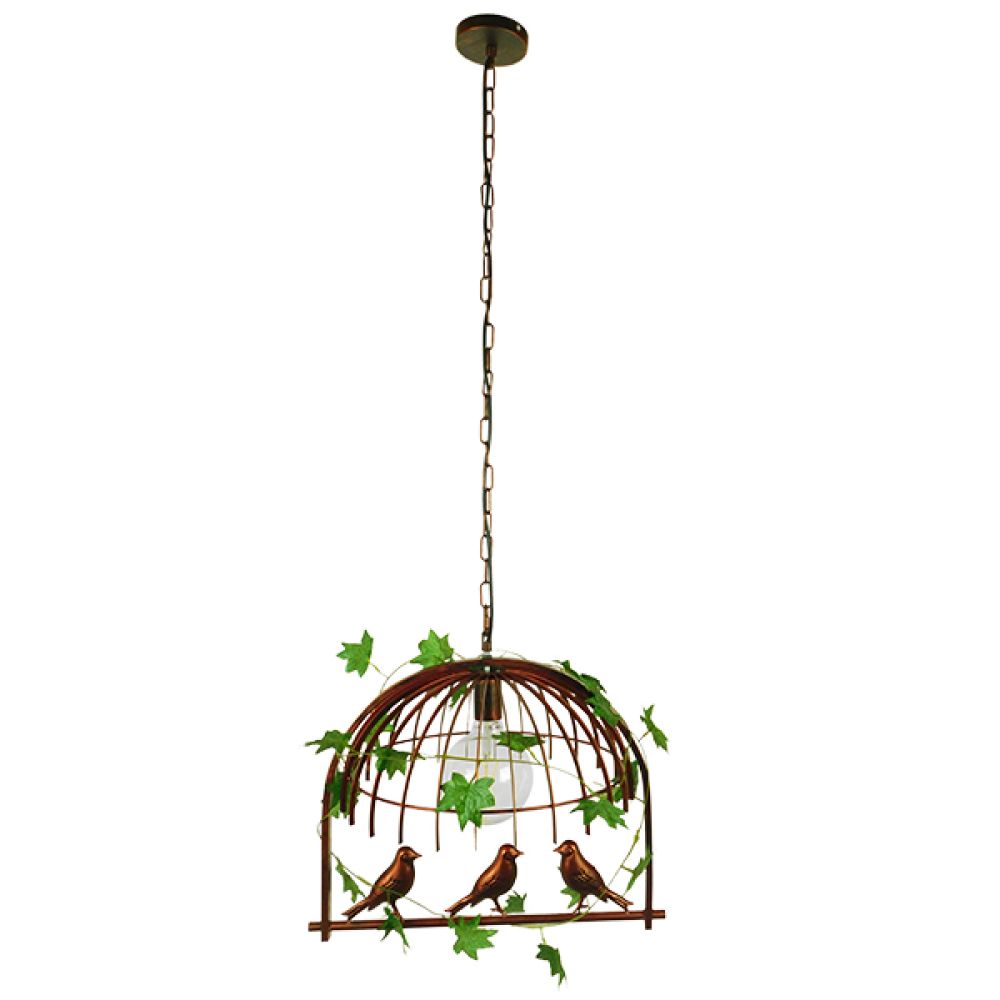 GLOBOSTAR® NEST 01642 Vintage Κρεμαστό Φωτιστικό Οροφής με Ντουί 1 x E27 AC 220-240V IP20 - Χάλκινο & Πράσινο - Μ48 x Π38 x Y40cm