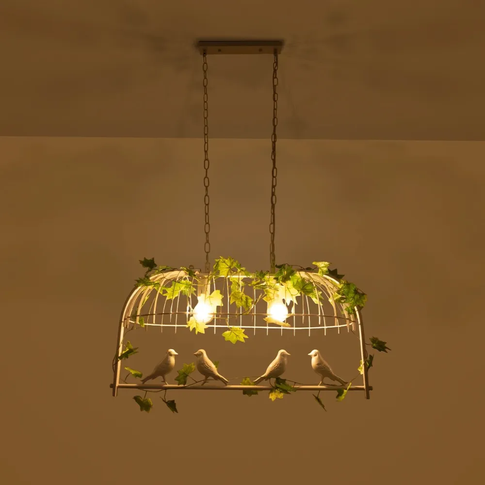 GLOBOSTAR® NEST 01644 Vintage Κρεμαστό Φωτιστικό Οροφής με Ντουί 2 x E27 AC 220-240V IP20 - Λευκό & Πράσινο - Μ73.6 x Π37.5 x Y38cm
