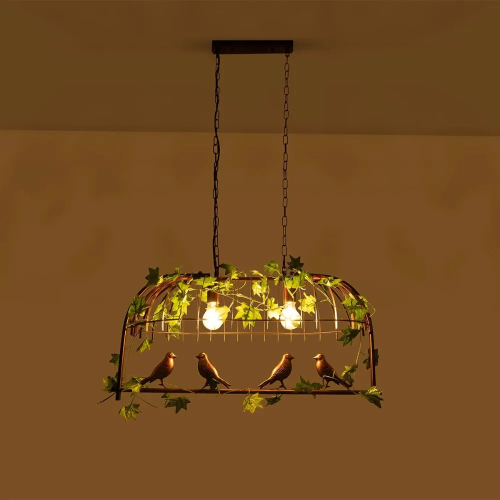 GLOBOSTAR® NEST 01645 Vintage Κρεμαστό Φωτιστικό Οροφής με Ντουί 2 x E27 AC 220-240V IP20 - Χάλκινο & Πράσινο - Μ76 x Π36 x Y37cm