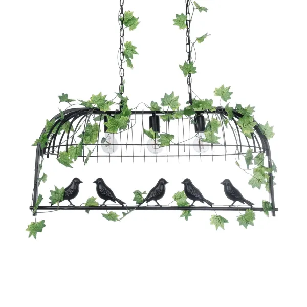 GLOBOSTAR® NEST 01646 Vintage Κρεμαστό Φωτιστικό Οροφής με Ντουί 3 x E27 AC 220-240V IP20 - Μαύρο & Πράσινο - Μ85.5 x Π37.5 x Y38cm