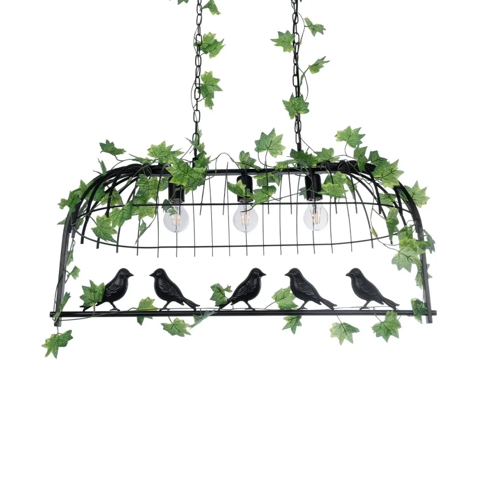 GLOBOSTAR® NEST 01646 Vintage Κρεμαστό Φωτιστικό Οροφής με Ντουί 3 x E27 AC 220-240V IP20 - Μαύρο & Πράσινο - Μ86 x Π38 x Y37cm