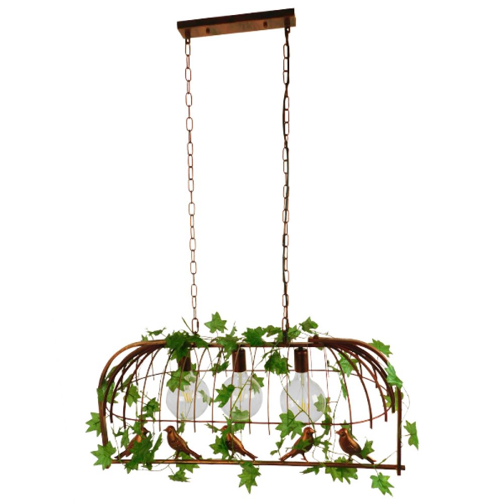 GLOBOSTAR® NEST 01648 Vintage Κρεμαστό Φωτιστικό Οροφής με Ντουί 3 x E27 AC 220-240V IP20 - Χάλκινο & Πράσινο - Μ85.5 x Π37.5 x Y38cm