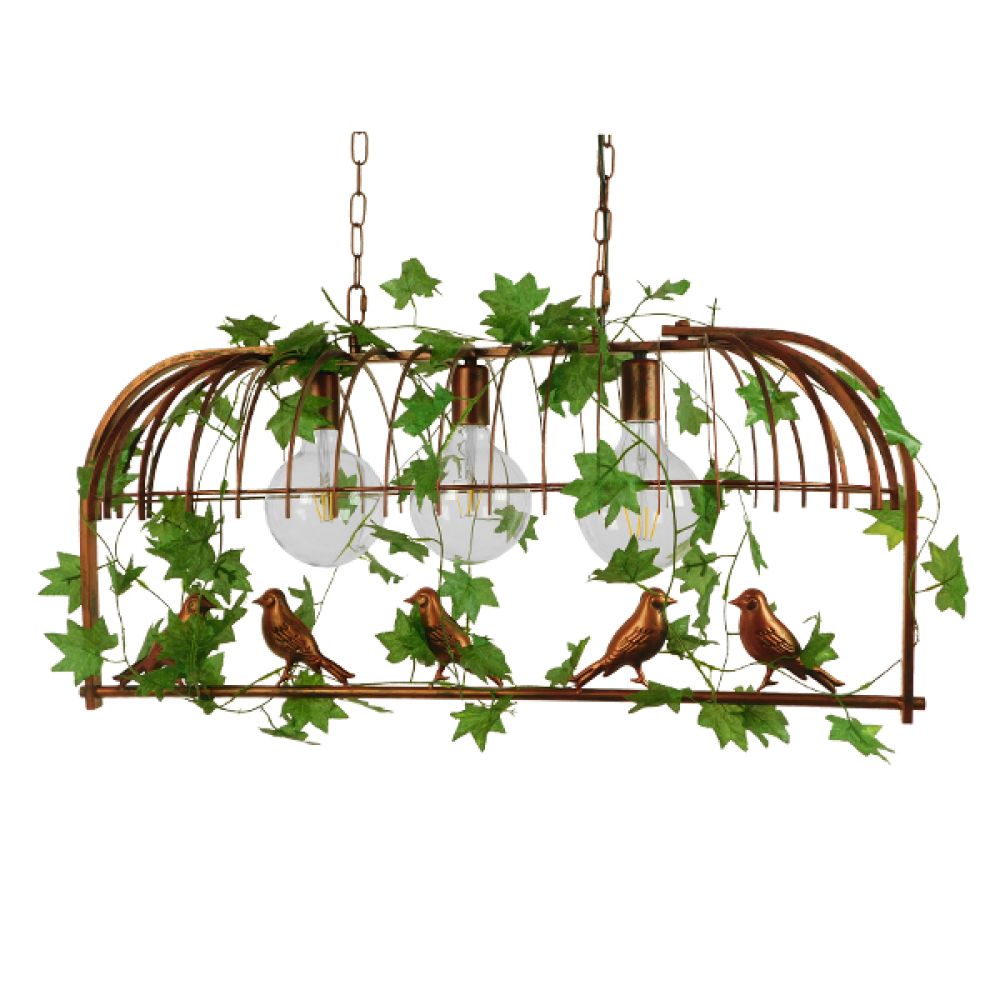 GLOBOSTAR® NEST 01648 Vintage Κρεμαστό Φωτιστικό Οροφής με Ντουί 3 x E27 AC 220-240V IP20 - Χάλκινο & Πράσινο - Μ85.5 x Π37.5 x Y38cm