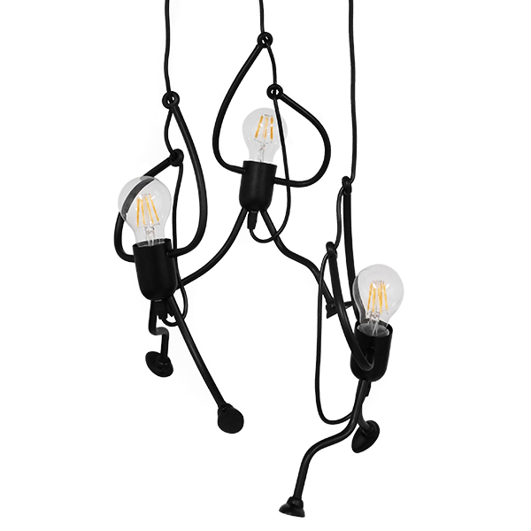 GLOBOSTAR® LITTLE MAN 01655 Μοντέρνο Κρεμαστό Φωτιστικό Οροφής με Ντουί 3 x E27 AC 220-240V IP20 - Μαύρο - Μ45 x Π45 x Υ40cm