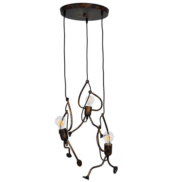GLOBOSTAR® LITTLE MAN 01656 Μοντέρνο Κρεμαστό Φωτιστικό Οροφής με Ντουί 3 x E27 AC 220-240V IP20 - Χάλκινο - Μ45 x Π45 x Υ40cm