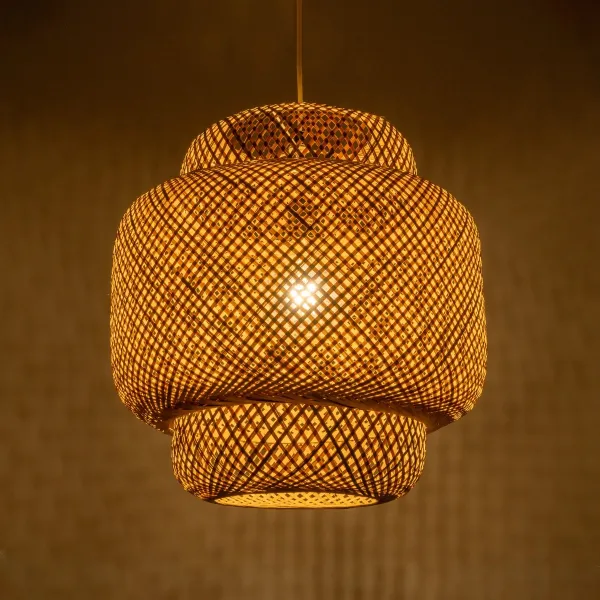 GLOBOSTAR® MALDIVES 01657 Boho Κρεμαστό Φωτιστικό Οροφής με Ντουί 1 x E27 AC 220-240V IP20 - Μπεζ - Μ56 x Π56 x Υ54cm