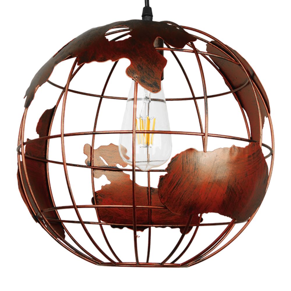 GLOBOSTAR® EARTH 01662 Vintage Κρεμαστό Φωτιστικό Οροφής με Ντουί 1 x E27 AC 220-240V IP20 - Χάλκινο - Μ30 x Π30 x Y30cm