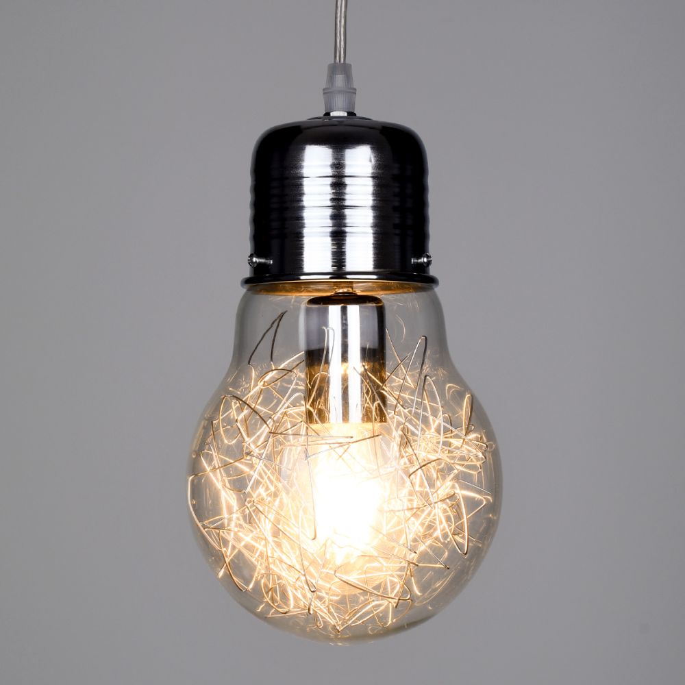 GLOBOSTAR® LAMP 01676 Μοντέρνο Κρεμαστό Φωτιστικό Οροφής με Ντουί 1 x E27 AC 220-240V IP20 - Ασημί & Διάφανο - Μ15 x Π15 x Υ27cm