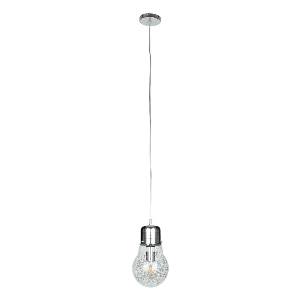GLOBOSTAR® LAMP 01676 Μοντέρνο Κρεμαστό Φωτιστικό Οροφής με Ντουί 1 x E27 AC 220-240V IP20 - Ασημί & Διάφανο - Μ15 x Π15 x Υ27cm