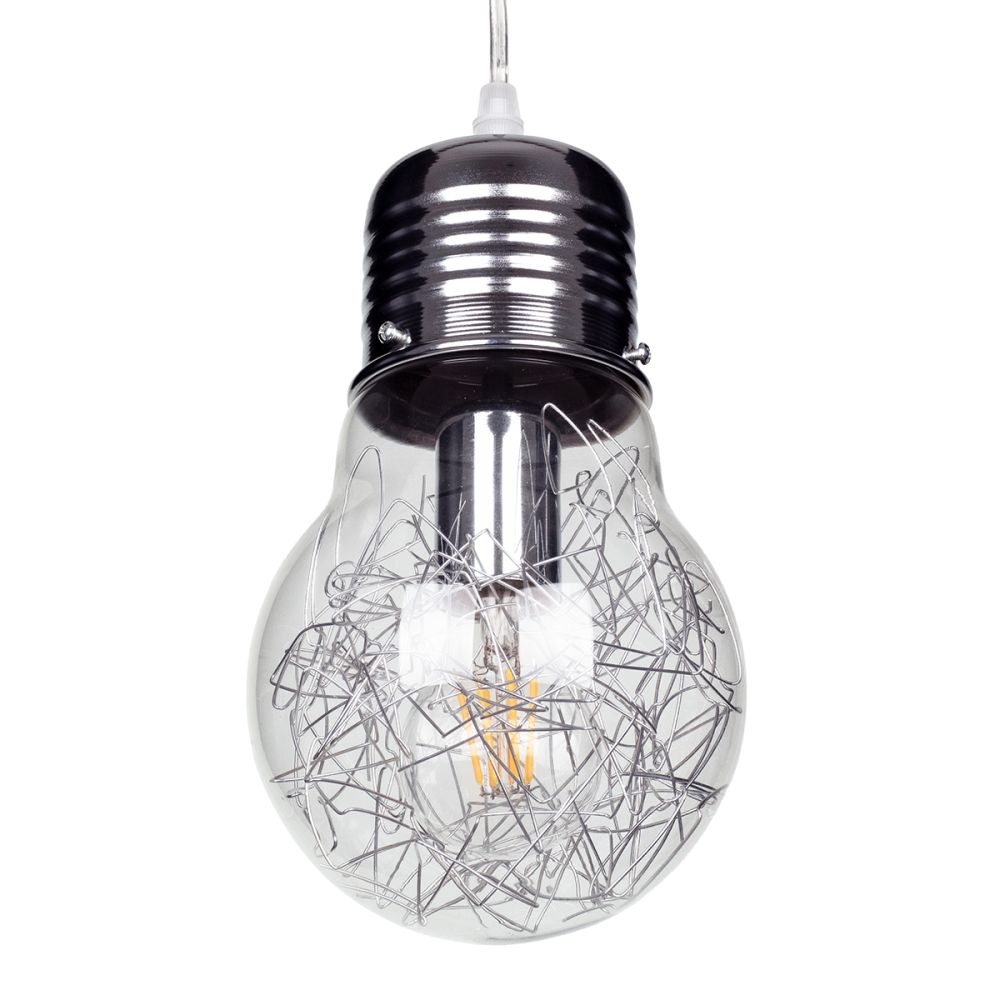 GLOBOSTAR® LAMP 01676 Μοντέρνο Κρεμαστό Φωτιστικό Οροφής με Ντουί 1 x E27 AC 220-240V IP20 - Ασημί & Διάφανο - Μ15 x Π15 x Υ27cm
