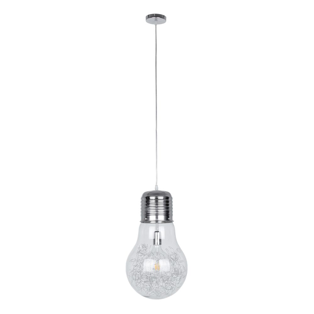 GLOBOSTAR® LAMP 01677 Μοντέρνο Κρεμαστό Φωτιστικό Οροφής με Ντουί 1 x E27 AC 220-240V IP20 - Ασημί & Διάφανο - Μ30 x Π30 x Υ52cm