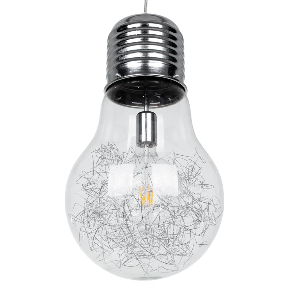 GLOBOSTAR® LAMP 01677 Μοντέρνο Κρεμαστό Φωτιστικό Οροφής με Ντουί 1 x E27 AC 220-240V IP20 - Ασημί & Διάφανο - Μ30 x Π30 x Υ52cm