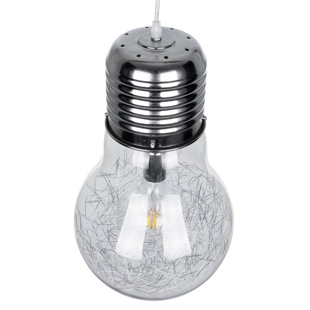 GLOBOSTAR® LAMP 01677 Μοντέρνο Κρεμαστό Φωτιστικό Οροφής με Ντουί 1 x E27 AC 220-240V IP20 - Ασημί & Διάφανο - Μ30 x Π30 x Υ52cm
