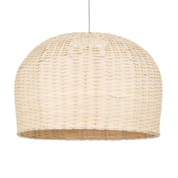 GloboStar® BERMUDA 01709 Boho Κρεμαστό Φωτιστικό Καμπάνα Μονόφωτο 1 x E27 IP20 Μπεζ Ξύλο - Μ50 x Π50 x Y34cm