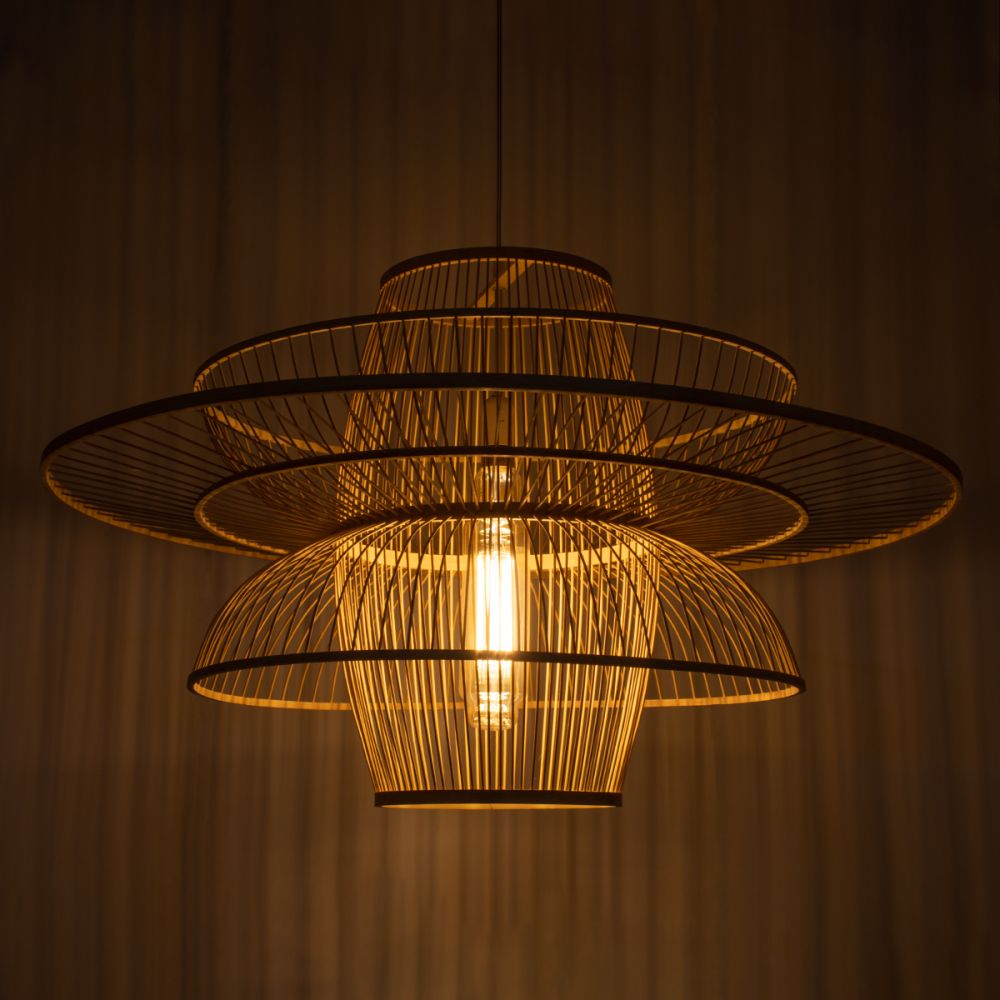 GLOBOSTAR® BALI 01758 Boho Κρεμαστό Φωτιστικό Οροφής με Ντουί 1 x E27 AC 220-240V IP20 - Μπεζ - Μ100 x Π100 x Υ60cm