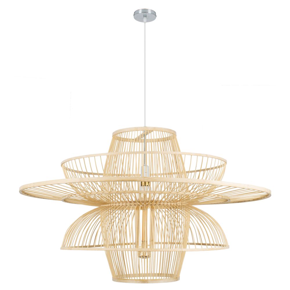 GLOBOSTAR® BALI 01758 Boho Κρεμαστό Φωτιστικό Οροφής με Ντουί 1 x E27 AC 220-240V IP20 - Μπεζ - Μ100 x Π100 x Υ60cm