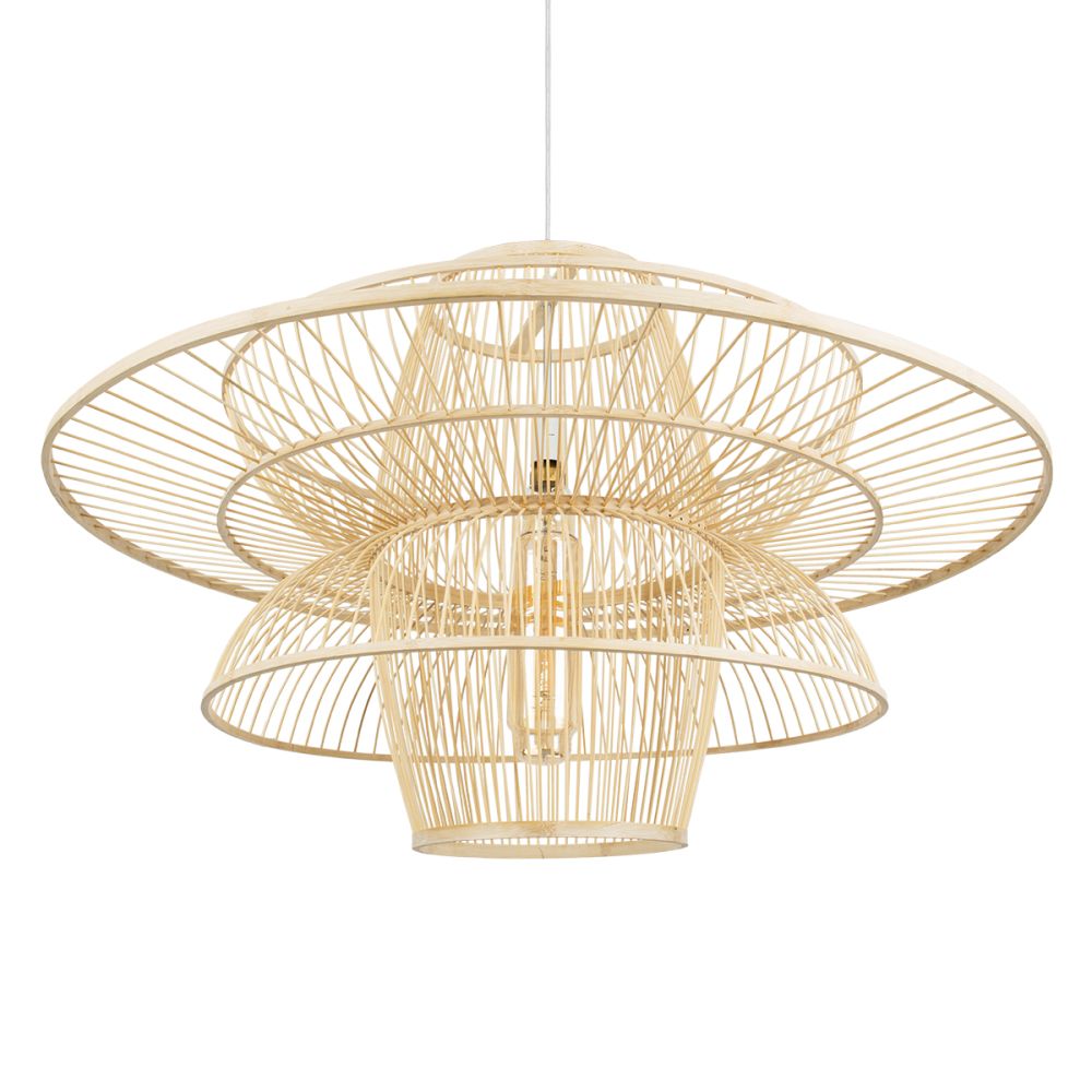 GLOBOSTAR® BALI 01758 Boho Κρεμαστό Φωτιστικό Οροφής με Ντουί 1 x E27 AC 220-240V IP20 - Μπεζ - Μ100 x Π100 x Υ60cm