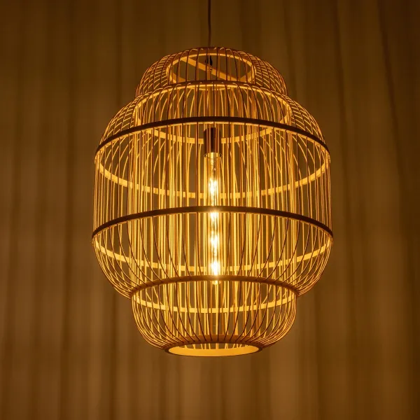 GLOBOSTAR® HIBISCUS 01763 Boho Κρεμαστό Φωτιστικό Οροφής με Ντουί 1 x E27 AC 220-240V IP20 - Μπεζ - Μ48 x Π48 x Y60cm