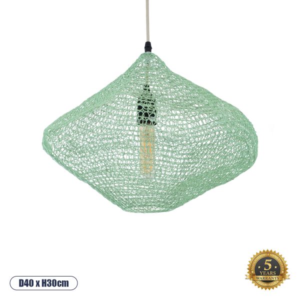 GLOBOSTAR® KENTUCKY 01864 Vintage Κρεμαστό Φωτιστικό Οροφής με Ντουί 1 x E27 AC 220-240V IP20 - Τιρκουάζ - Μ40 x Π40 x Υ30cm