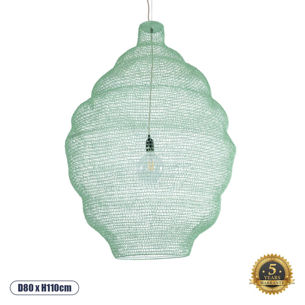 GLOBOSTAR® KENTUCKY 01903 Vintage Κρεμαστό Φωτιστικό Οροφής με Ντουί 1 x E27 AC 220-240V IP20 - Τιρκουάζ - Μ80 x Π80 x Y110cm