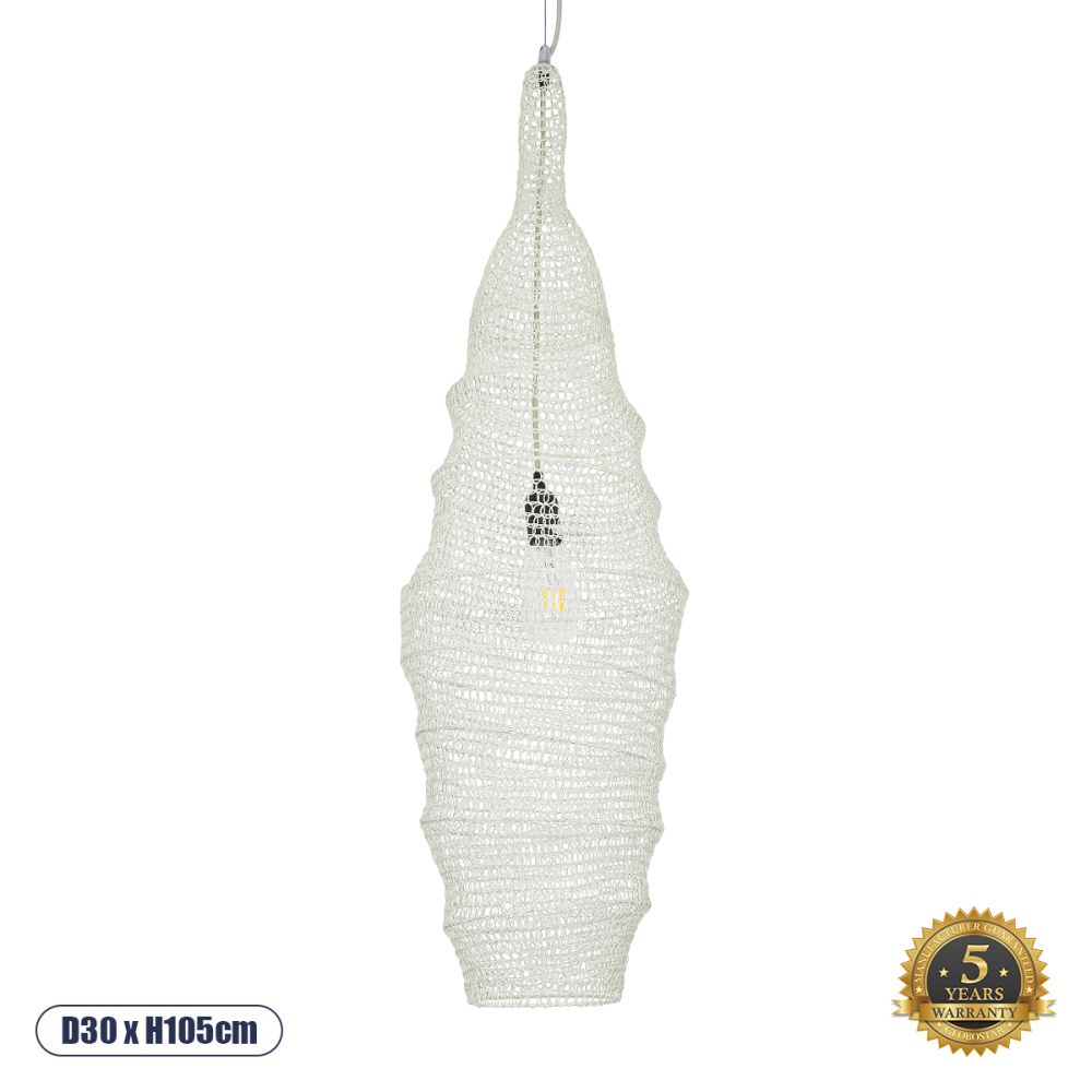 GLOBOSTAR® KENTUCKY 01907 Vintage Κρεμαστό Φωτιστικό Οροφής με Ντουί 1 x E27 AC 220-240V IP20 - Λευκό - Μ30 x Π30 x Y105cm